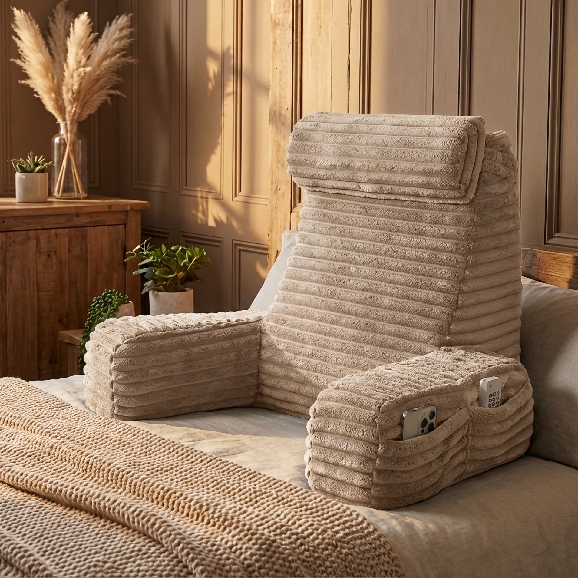 Almohada de respaldo de lujo con brazos y reposacabezas ajustable