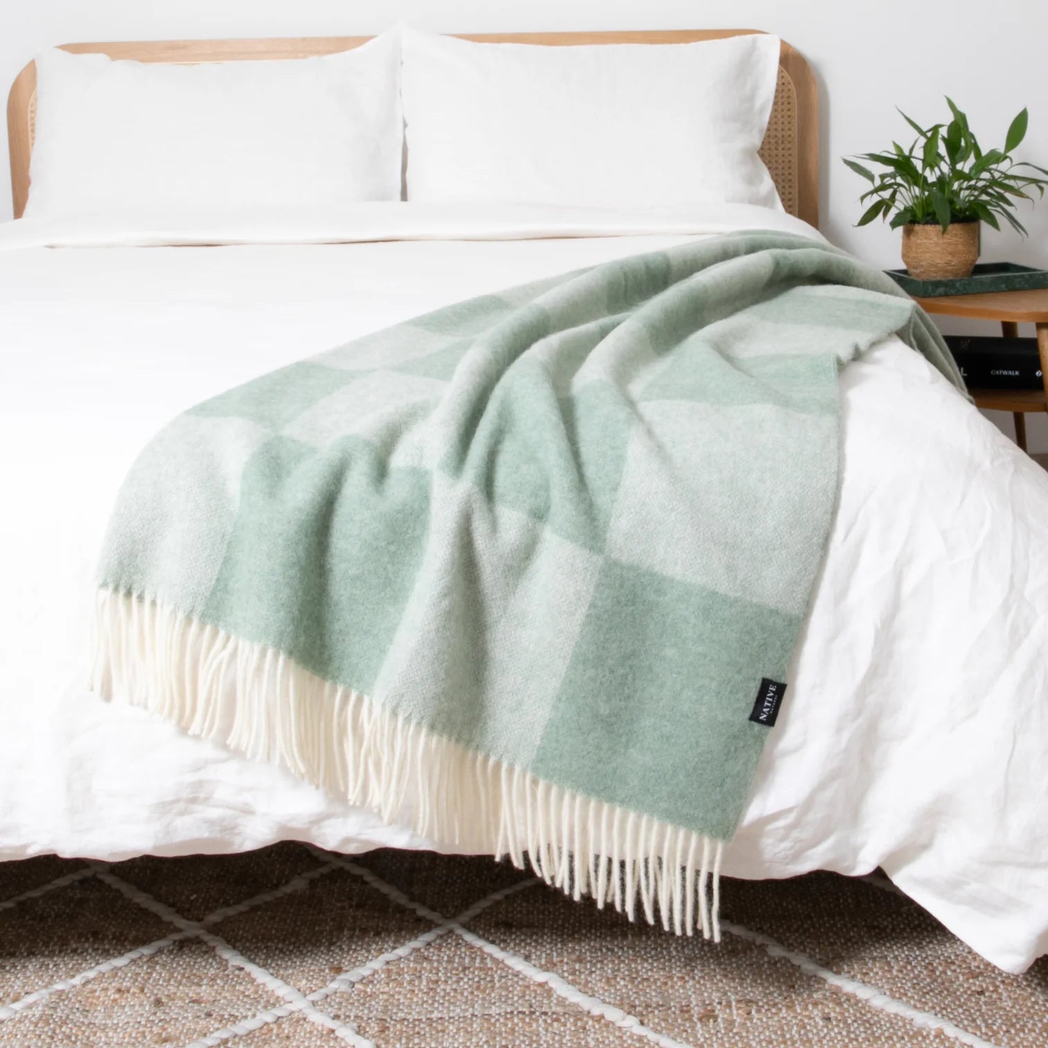 Green Checkerboard Fine Wool Blanket