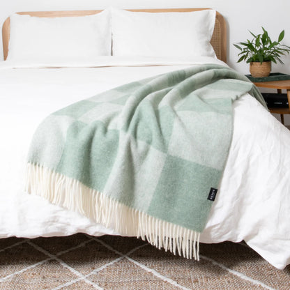 Green Checkerboard Fine Wool Blanket