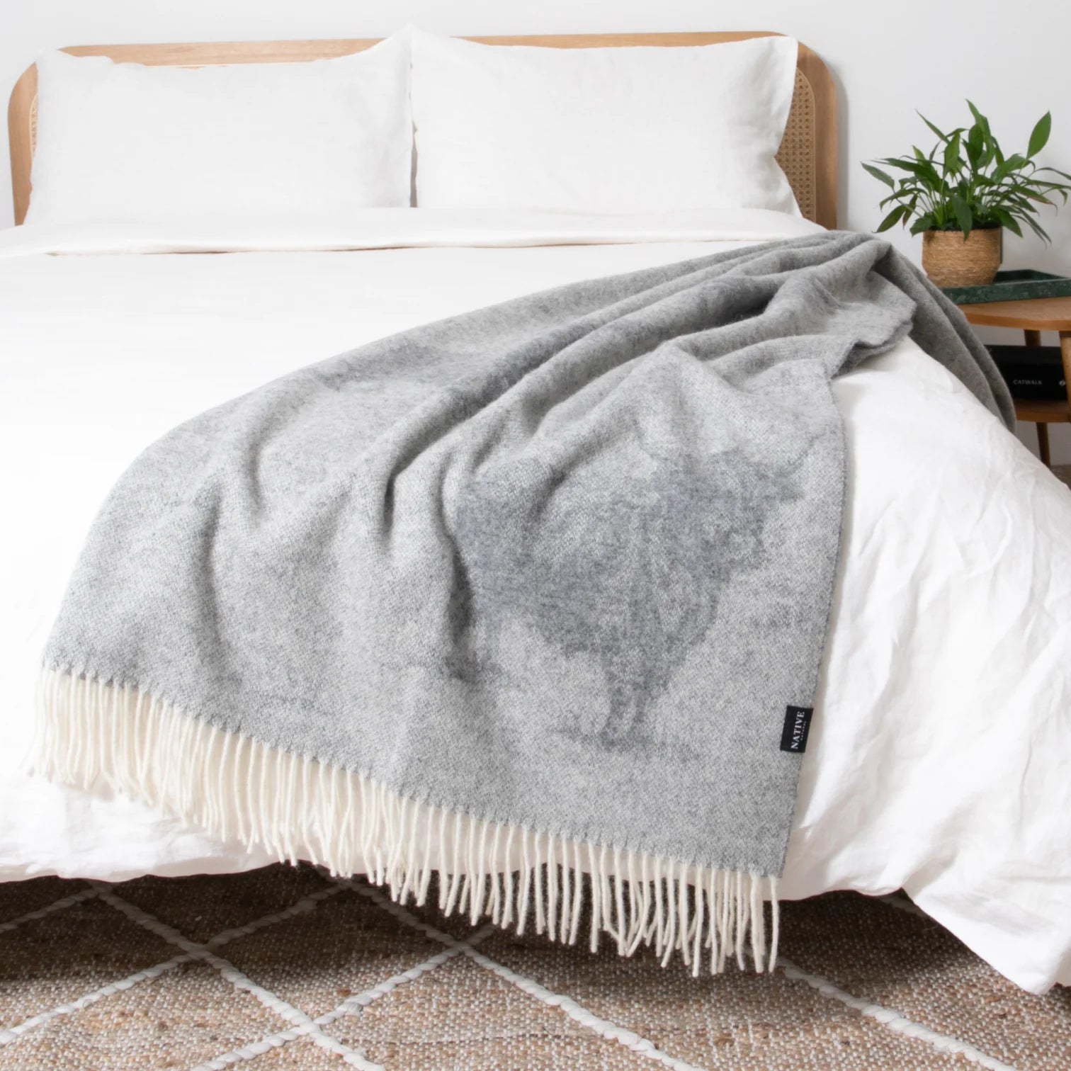 Grey Highland Cow Fine Nature Wool Blanket