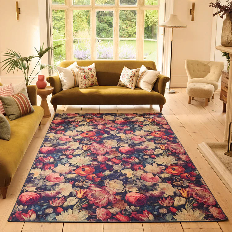 Eco-Washable Rug - Dark Florals