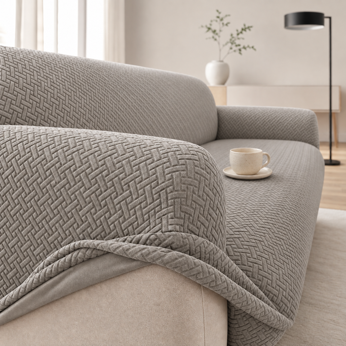 Plush Fleece Jacquard Stretch Sofa Cover