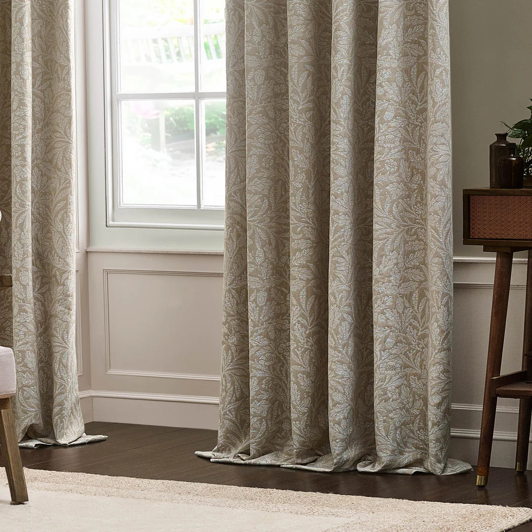Acorn Tonal Matt Jacquard Pencil Pleat Curtains - Linen