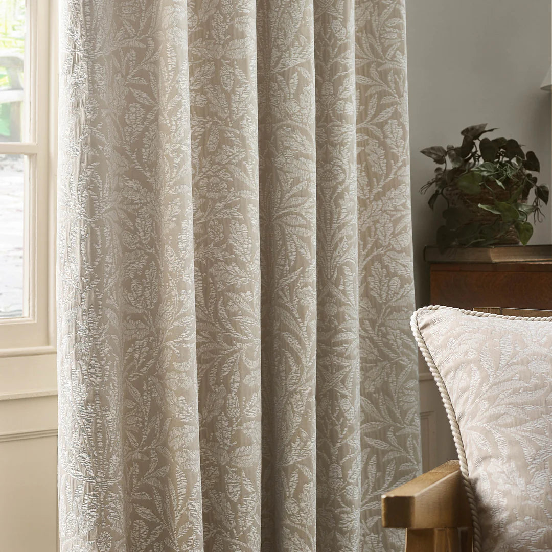 Acorn Tonal Matt Jacquard Pencil Pleat Curtains - Linen
