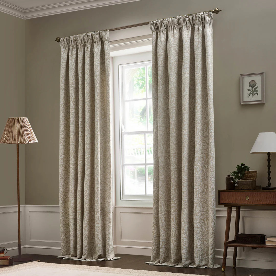 Acorn Tonal Matt Jacquard Pencil Pleat Curtains - Linen