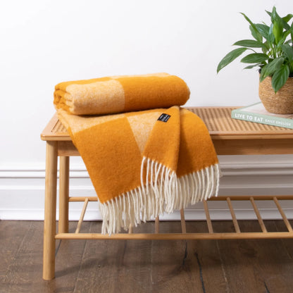 Orange Checkerboard Fine Wool Blanket