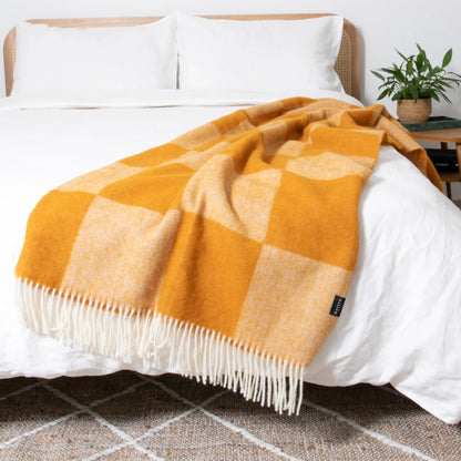 Orange Checkerboard Fine Wool Blanket