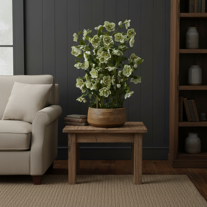 Faux Large Green Hellebore in Taupe Pot