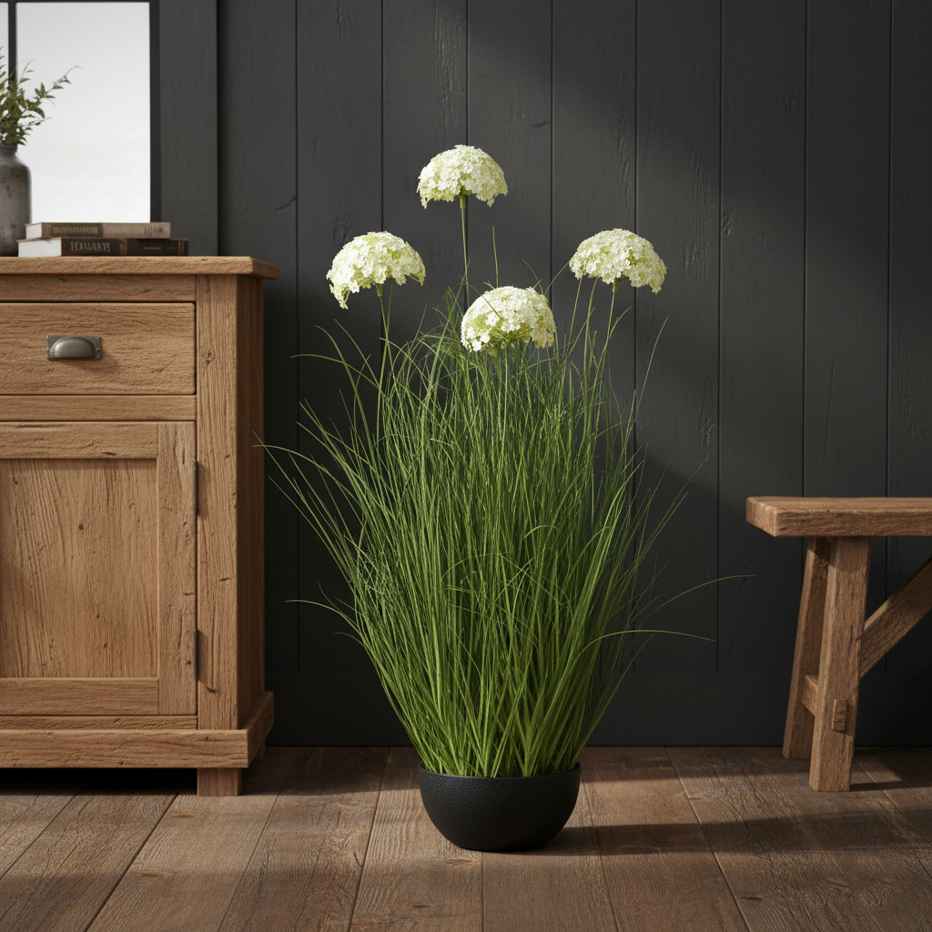 Faux Large White Allium Plant In Pot