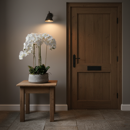Faux Large White Orchid In Stone Pot