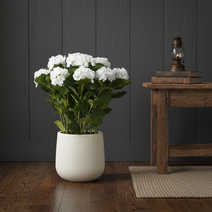 Faux Large White Hydrangea Plant In Pot