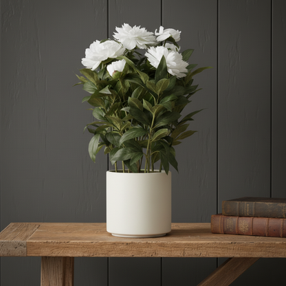 Faux Large White Peony Plant In Pot