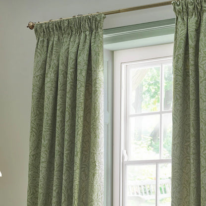 Acorn Tonal Matt Jacquard Pencil Pleat Curtains - Sage