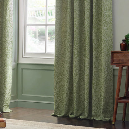 Acorn Tonal Matt Jacquard Pencil Pleat Curtains - Sage