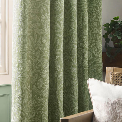 Acorn Tonal Matt Jacquard Pencil Pleat Curtains - Sage