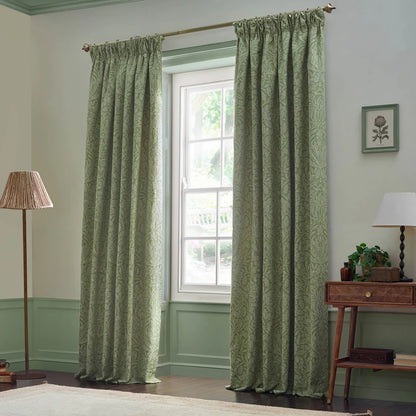 Acorn Tonal Matt Jacquard Pencil Pleat Curtains - Sage