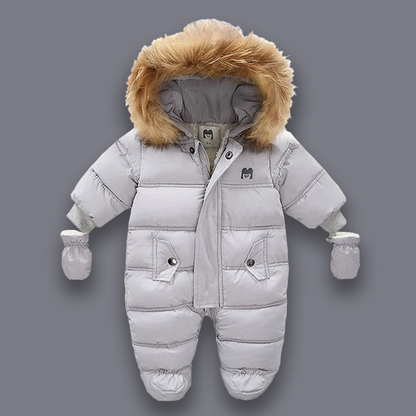 {VENTA DE LIQUIDACIÓN} Traje de nieve acolchado con forro de piel polar gris 6-9 meses