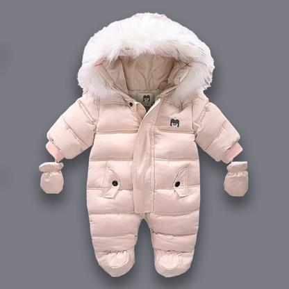 {VENTA DE LIQUIDACIÓN} Traje de nieve acolchado con forro de piel polar gris 6-9 meses